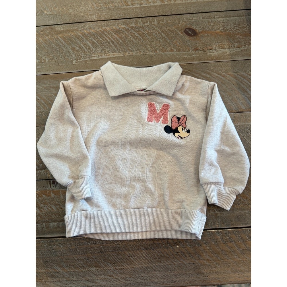 Disney Junior Minnie Mouse‎ Beige Collared Sweatshirt Girls 2T Cozy Pullover